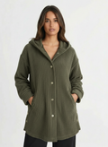 Cora | Women's Hooded Ribbed Button Front Coat