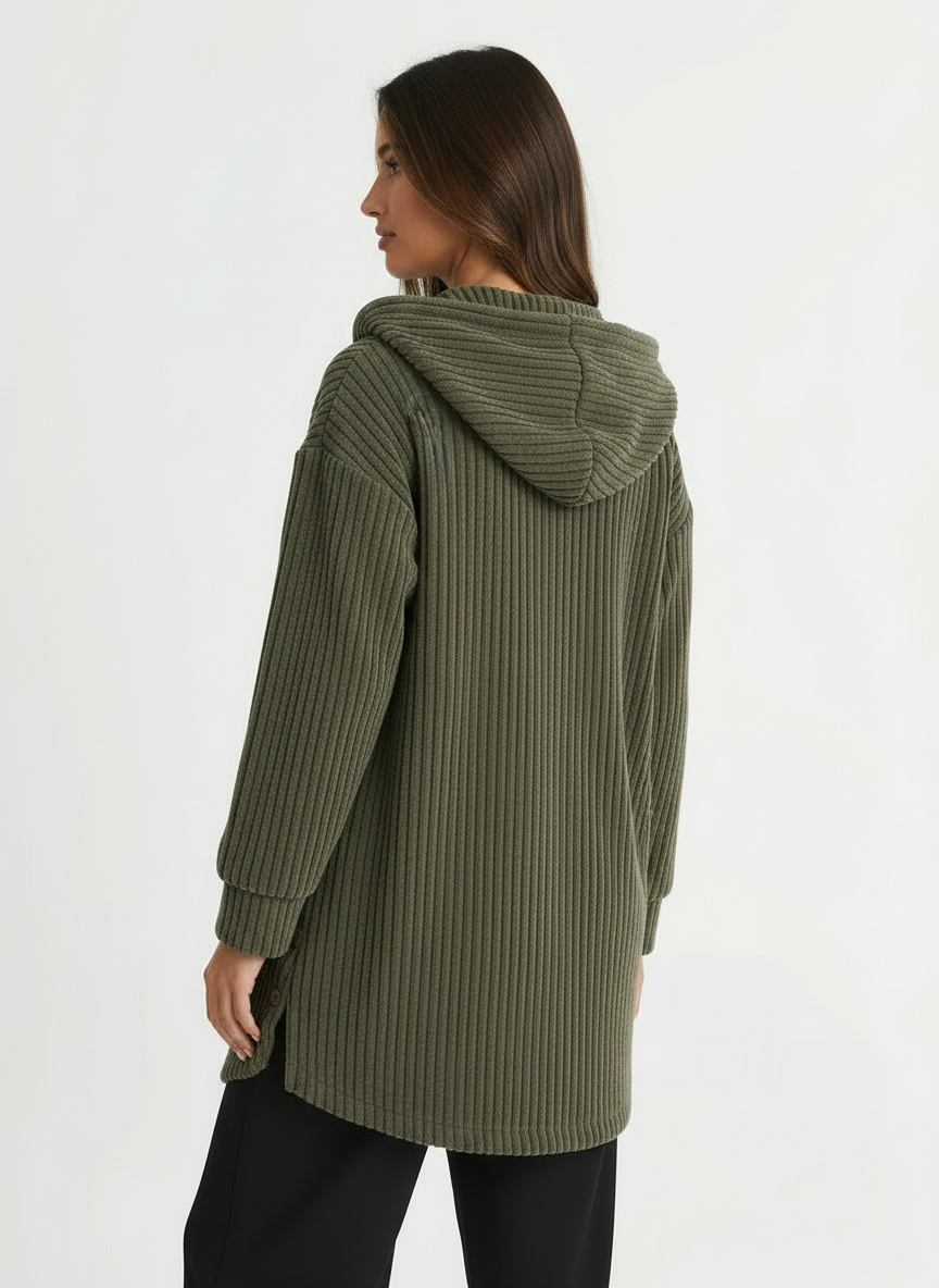 Cora | Women's Hooded Ribbed Button Front Coat 2