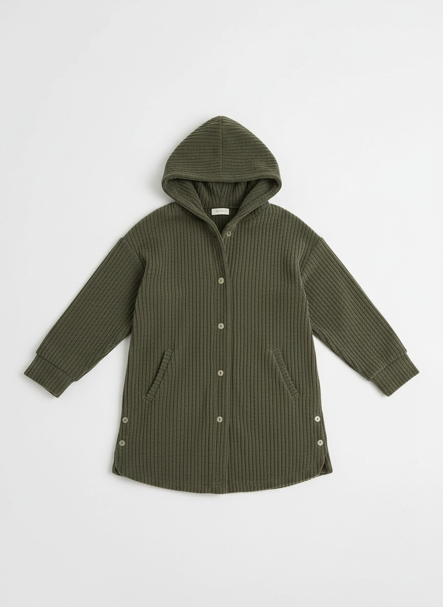 Cora | Women's Hooded Ribbed Button Front Coat 3