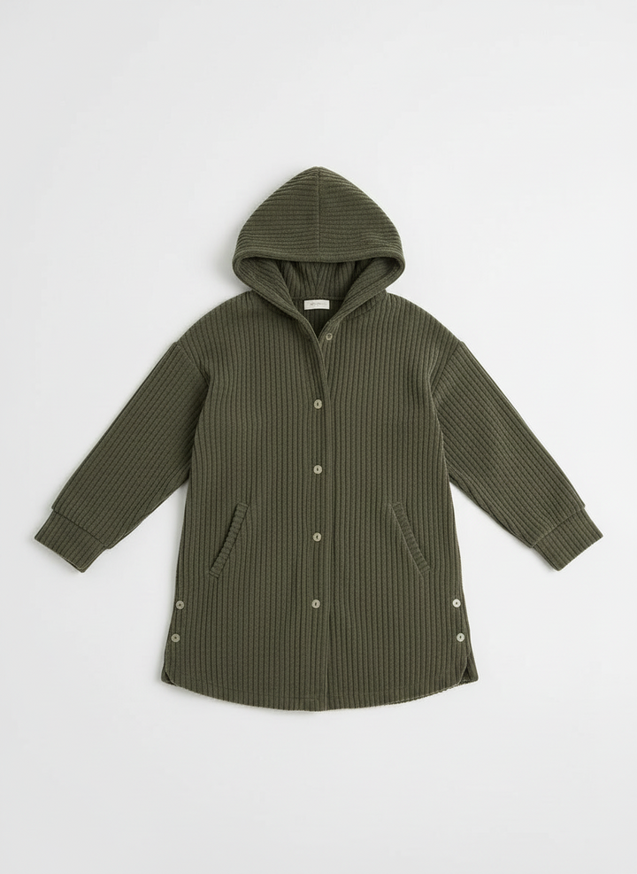 Cora | Women's Hooded Ribbed Button Front Coat 3