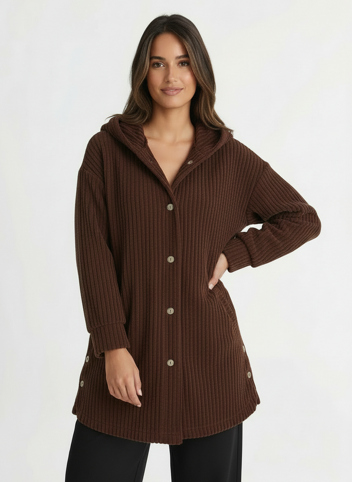 Cora | Women's Hooded Ribbed Button Front Coat 5