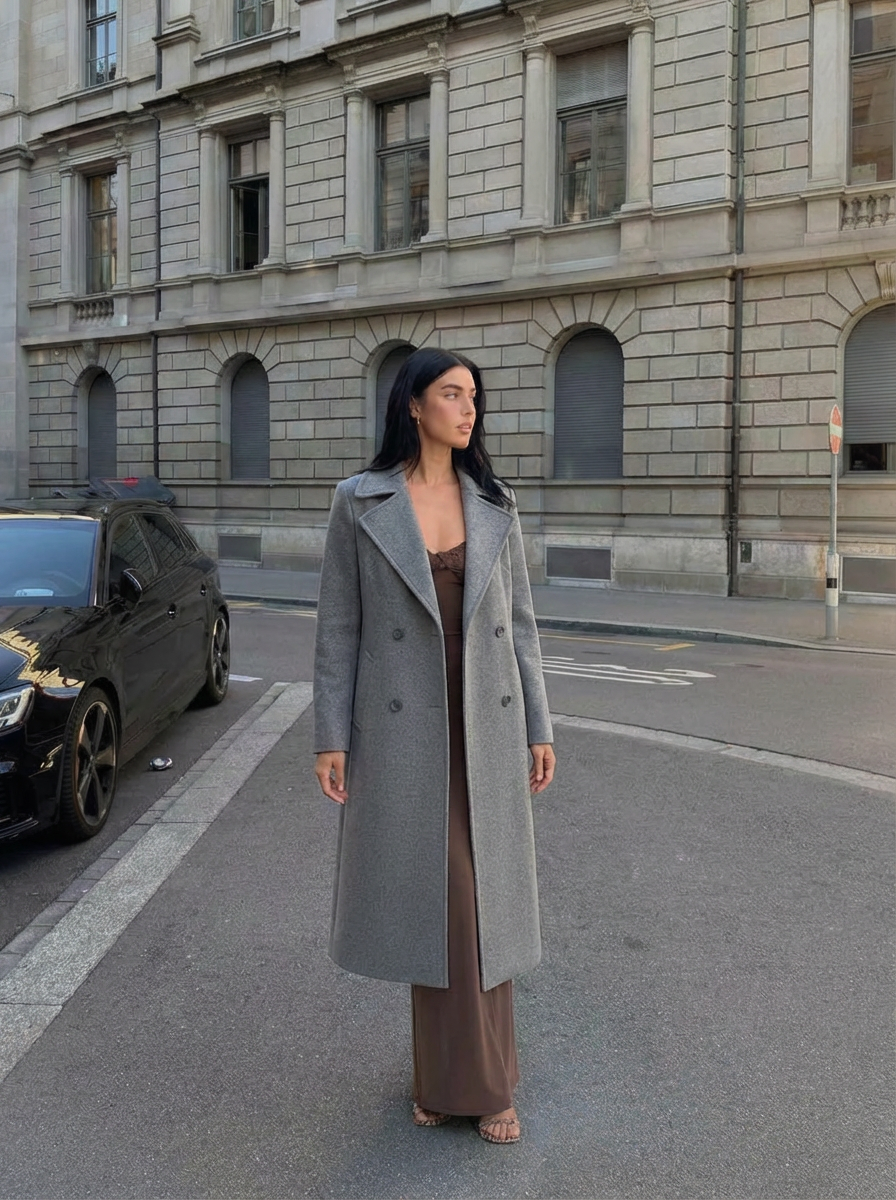 Cora | Women's Notch Lapel Double Breasted Longline Wool Coat 1