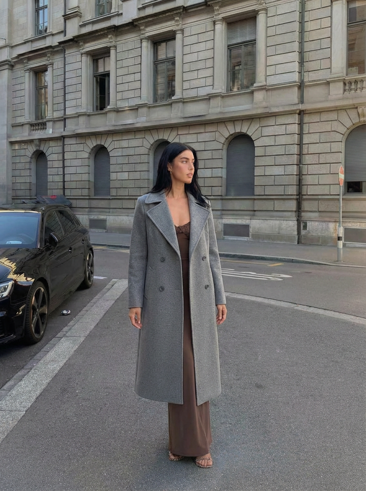 Cora | Women's Notch Lapel Double Breasted Longline Wool Coat 1