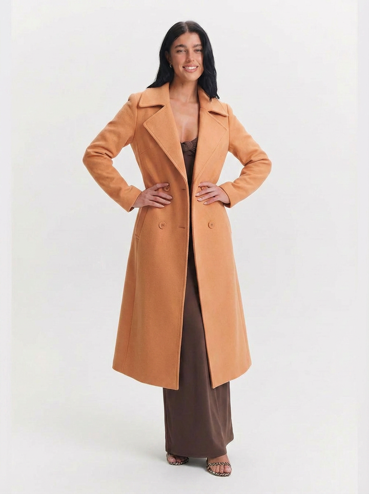 Cora | Women's Notch Lapel Double Breasted Longline Wool Coat 6
