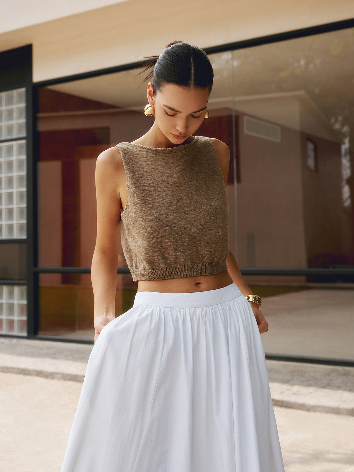 Cotton Blend Sleeveless Crop Top | Liana