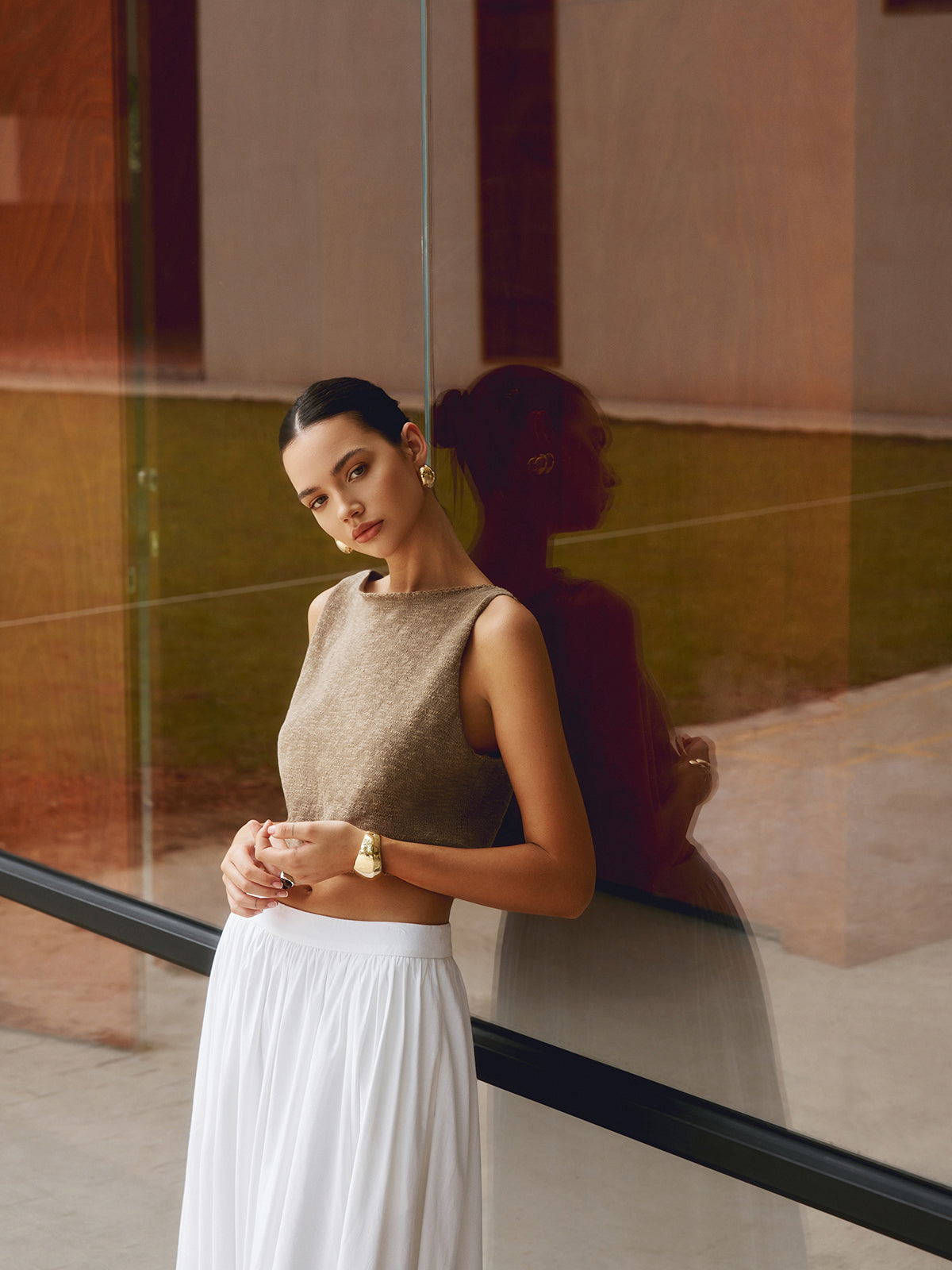 Cotton Blend Sleeveless Crop Top | Liana