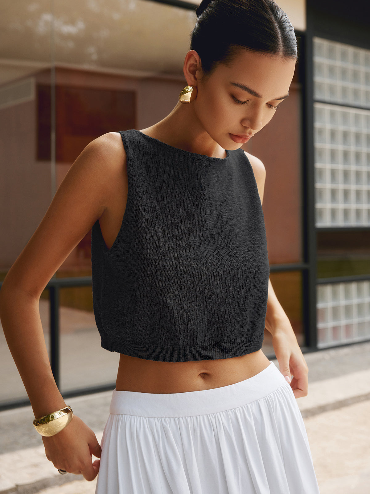 Cotton Blend Sleeveless Crop Top | Liana