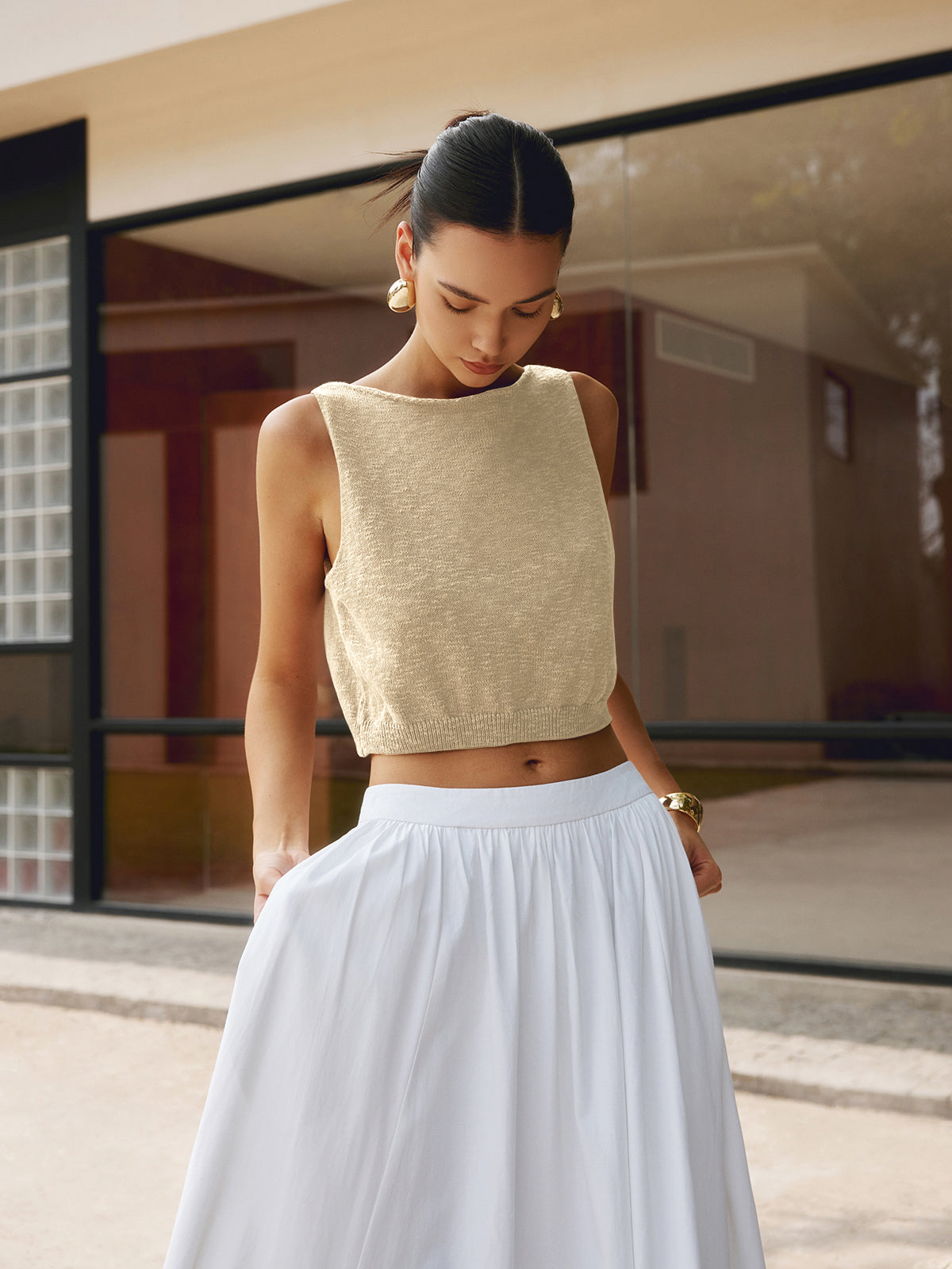 Cotton Blend Sleeveless Crop Top | Liana
