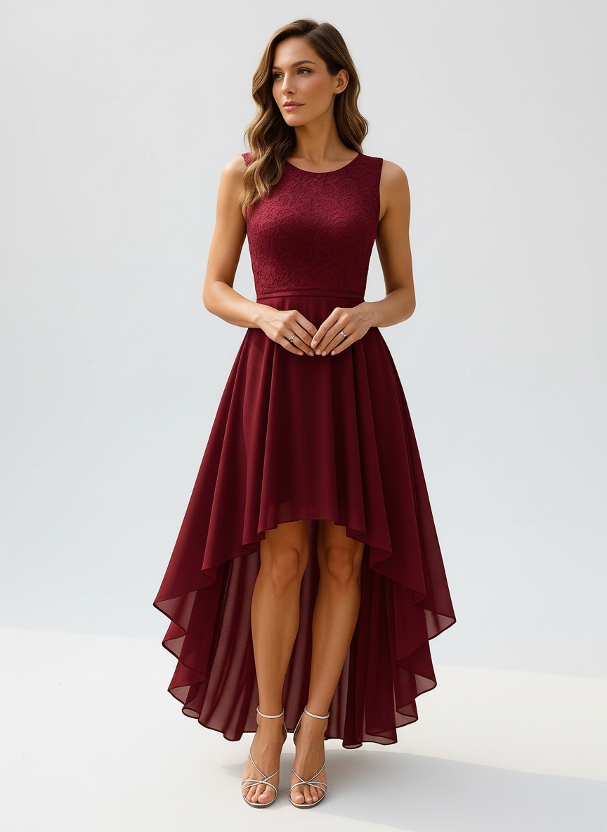 Daisy | Women's Lace Bodice High Low Chiffon Wedding Guest Dress