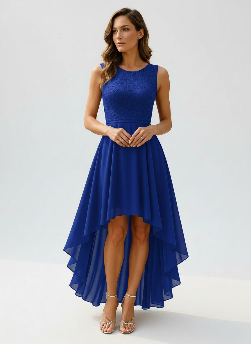 Daisy | Women's Lace Bodice High Low Chiffon Wedding Guest Dress 10