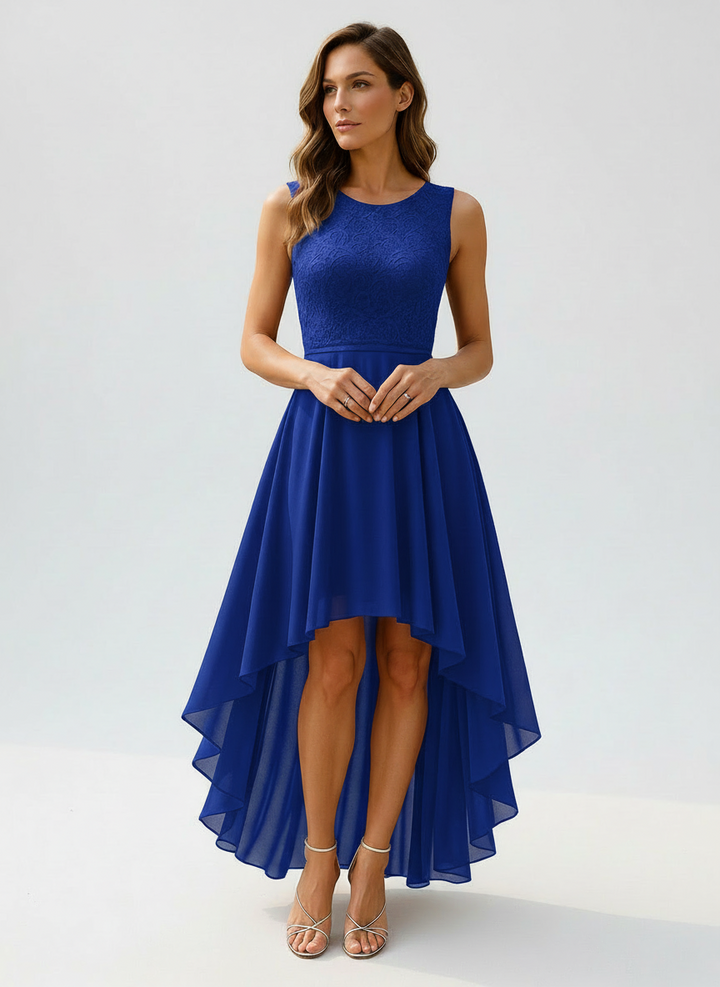 Daisy | Women's Lace Bodice High Low Chiffon Wedding Guest Dress 10
