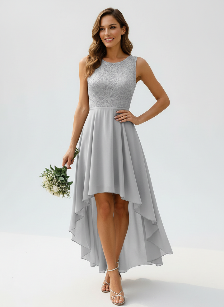 Daisy | Women's Lace Bodice High Low Chiffon Wedding Guest Dress 6