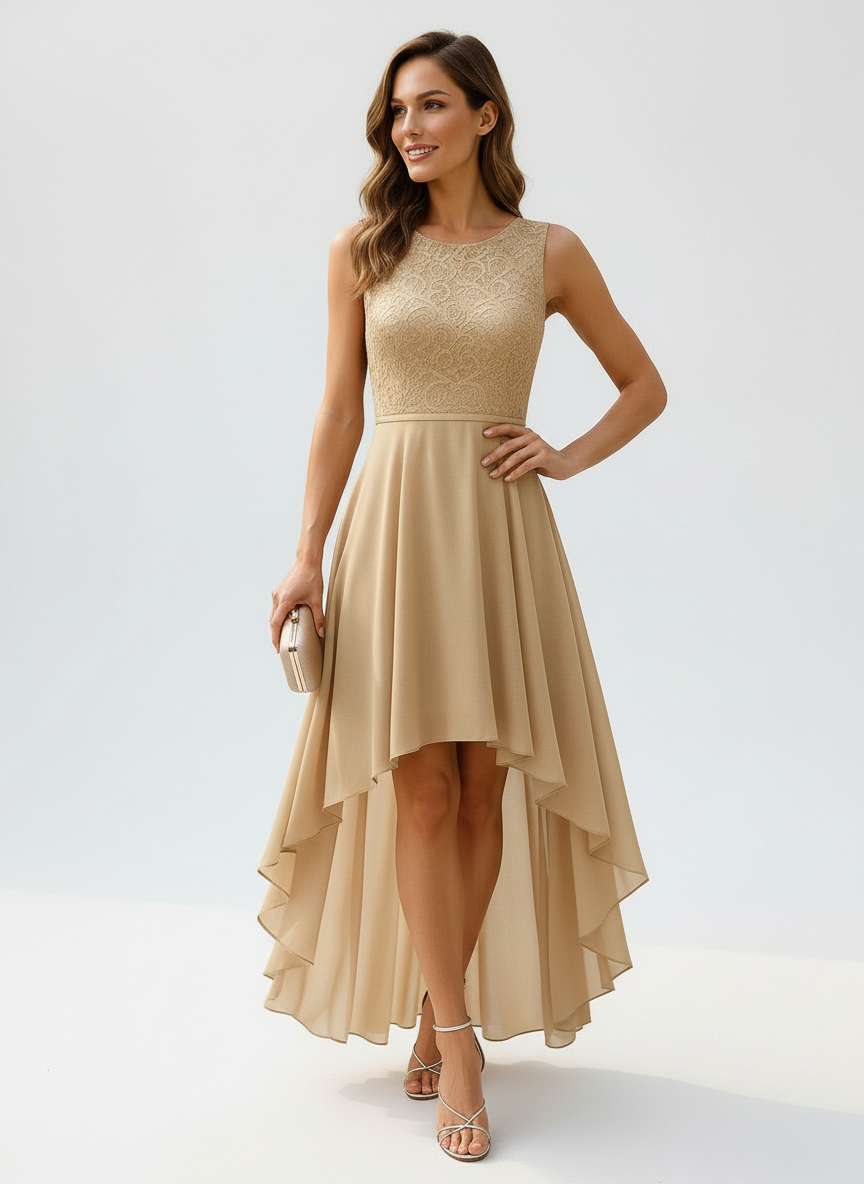 Daisy | Women's Lace Bodice High Low Chiffon Wedding Guest Dress 7