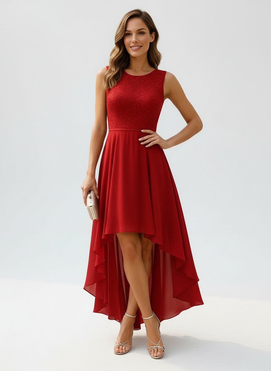 Daisy | Women's Lace Bodice High Low Chiffon Wedding Guest Dress 9