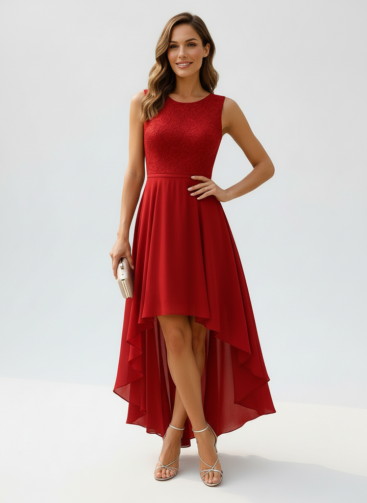 Daisy | Women's Lace Bodice High Low Chiffon Wedding Guest Dress 9