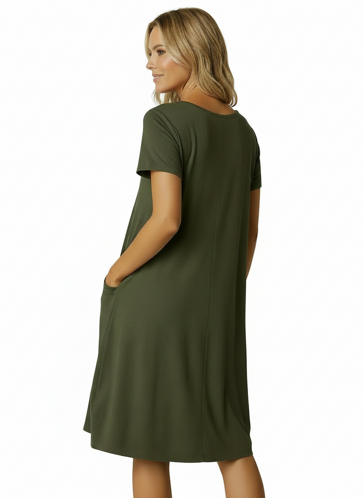 Dana | Women's Short Sleeve Scoop Neck Pocket A-Line Dress 2