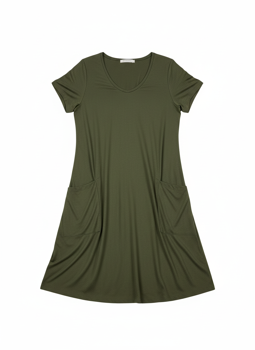 Dana | Women's Short Sleeve Scoop Neck Pocket A-Line Dress 3