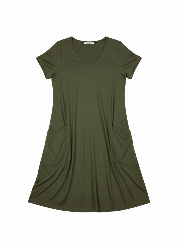 Dana | Women's Short Sleeve Scoop Neck Pocket A-Line Dress 3