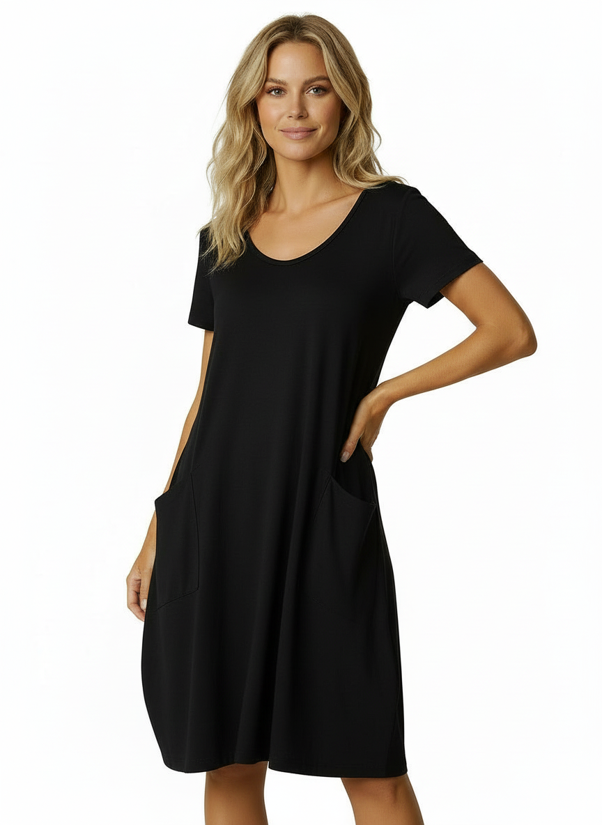 Dana | Women's Short Sleeve Scoop Neck Pocket A-Line Dress 6