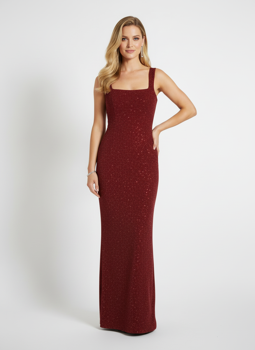 Dana | Women's Square Neck Rhinestone Bodycon Evening Dress
