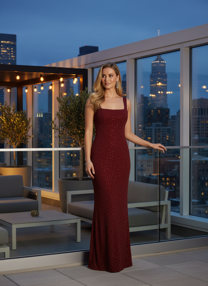 Dana | Women's Square Neck Rhinestone Bodycon Evening Dress 1