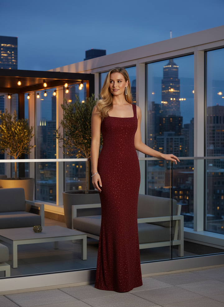 Dana | Women's Square Neck Rhinestone Bodycon Evening Dress 1