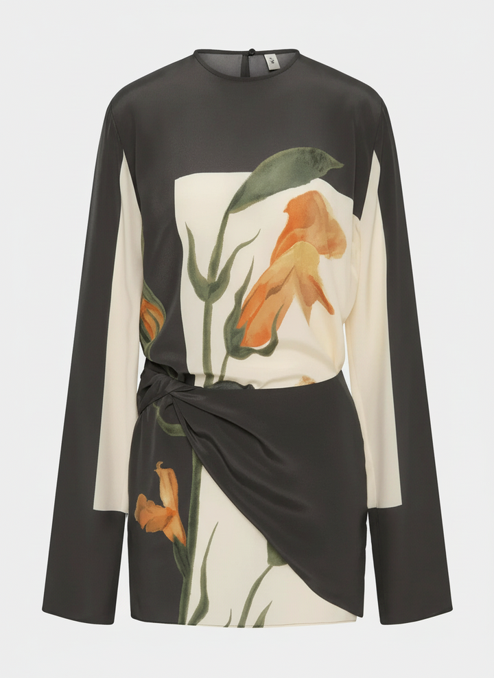 Dara | Women's Floral Print Twist Front Long Sleeve Mini Dress 2