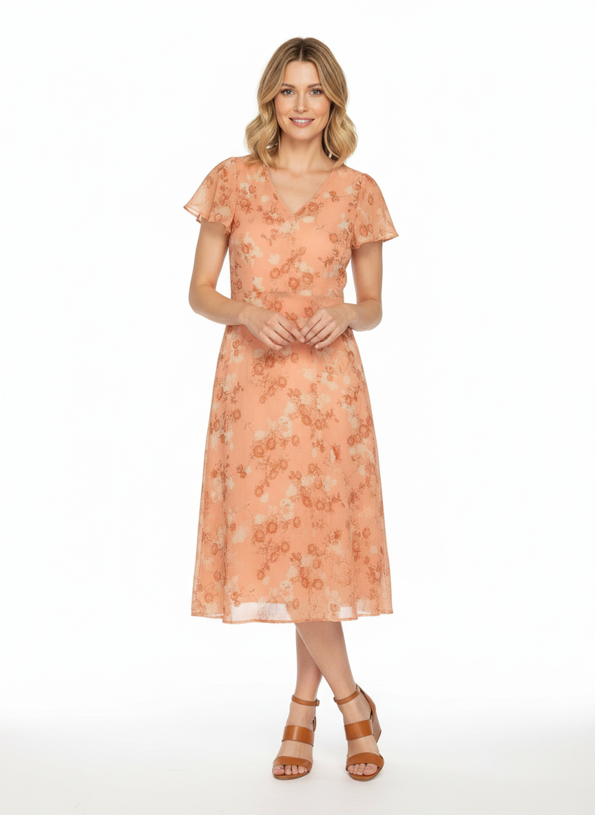 Darcy | Women's Floral V-Neck Flutter Sleeve Dress