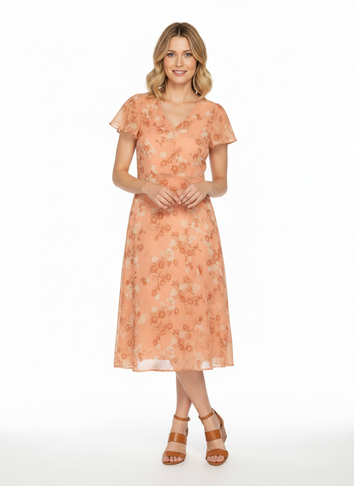 Darcy | Women's Floral V-Neck Flutter Sleeve Dress