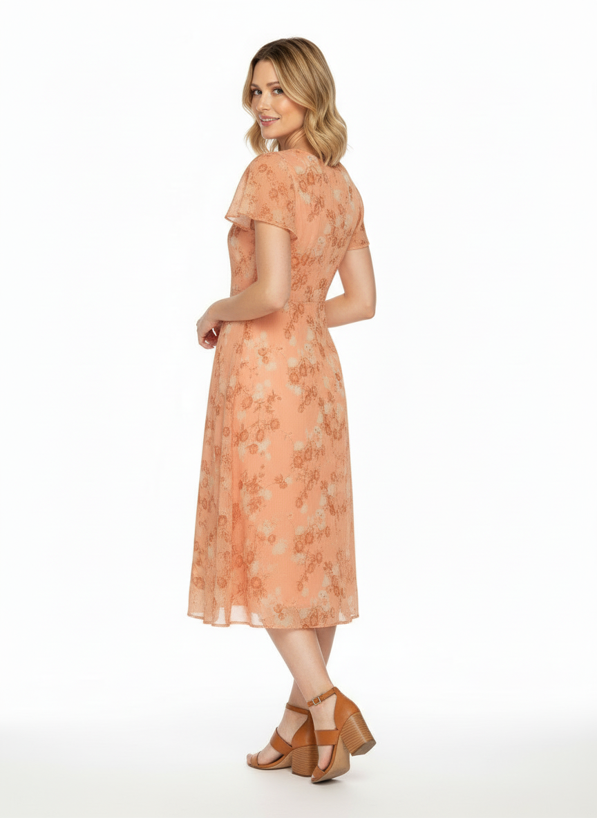 Darcy | Women's Floral V-Neck Flutter Sleeve Dress 2