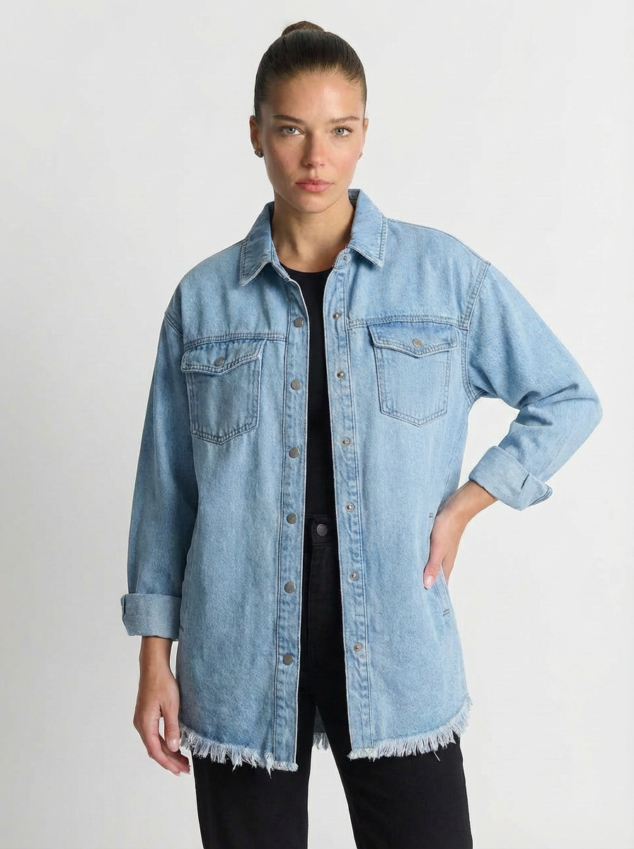 Darcy | Women's Raw Hem Oversized Denim Jacket  4