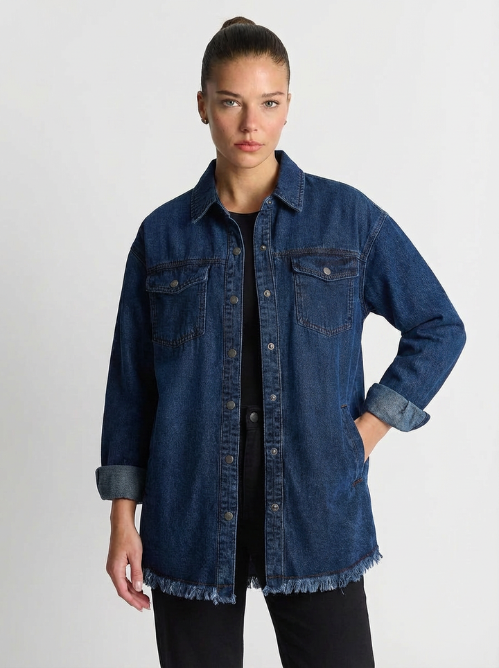 Darcy | Women's Raw Hem Oversized Denim Jacket  5