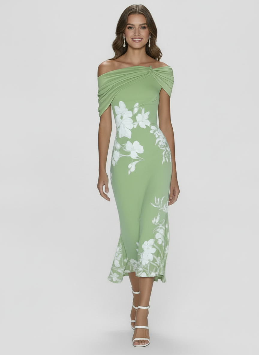 Delia | Women's Floral Off Shoulder Trumpet Wedding Guest Dress