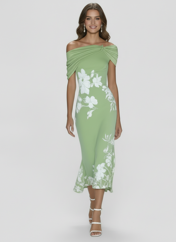 Delia | Women's Floral Off Shoulder Trumpet Wedding Guest Dress