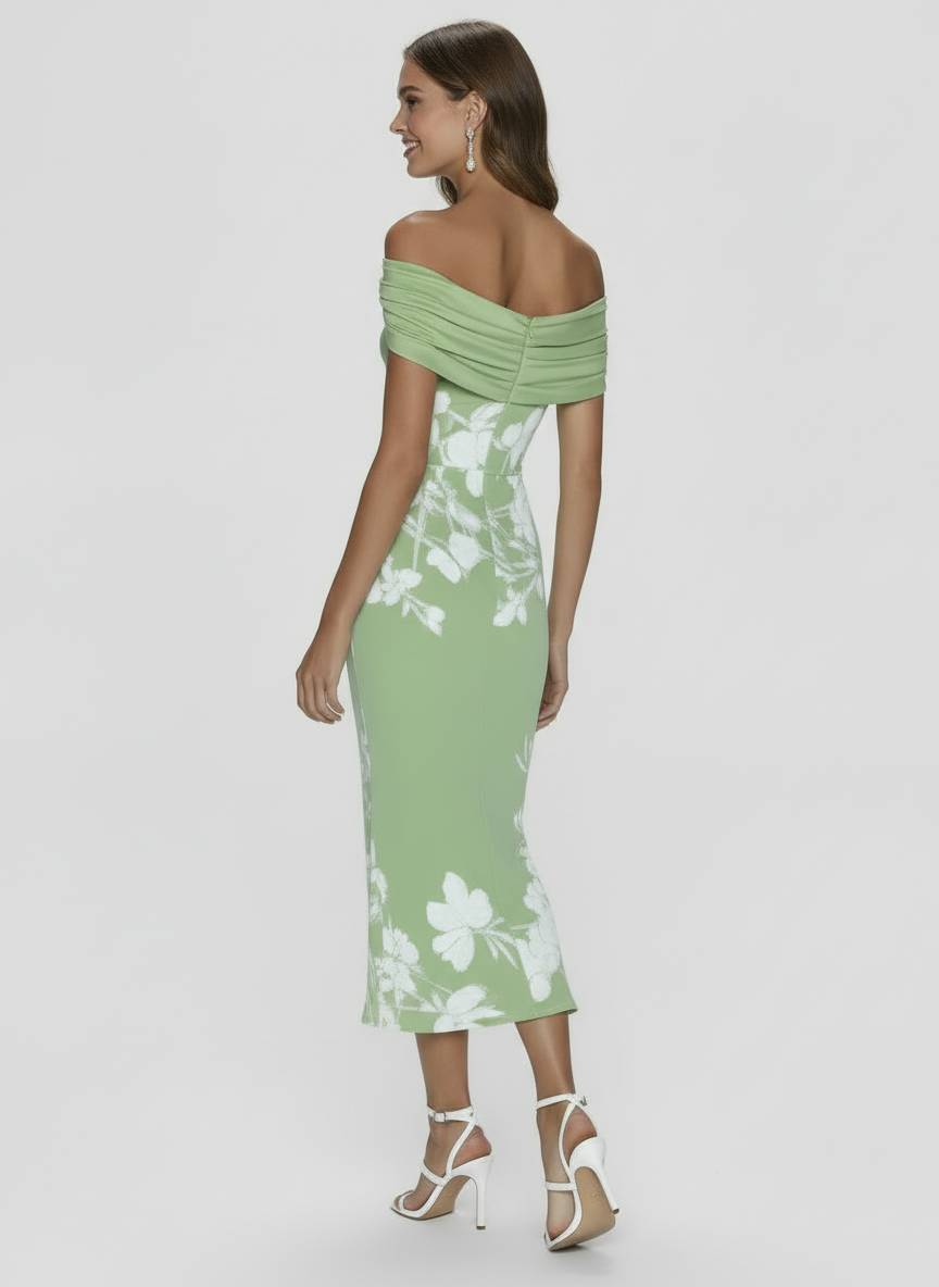 Delia | Women's Floral Off Shoulder Trumpet Wedding Guest Dress 2