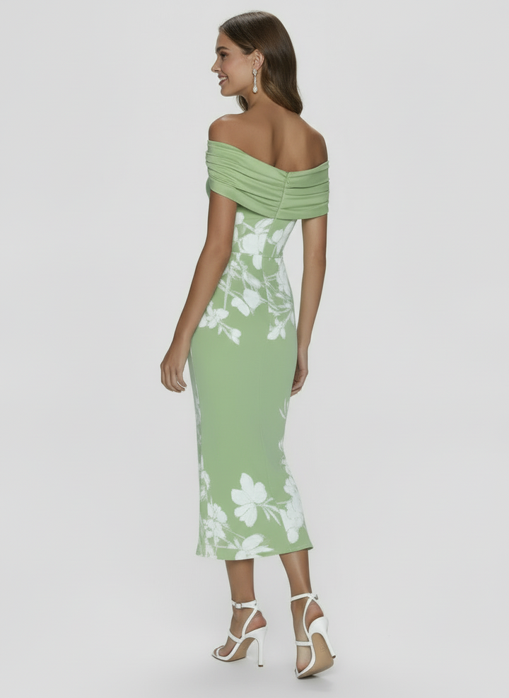 Delia | Women's Floral Off Shoulder Trumpet Wedding Guest Dress 2