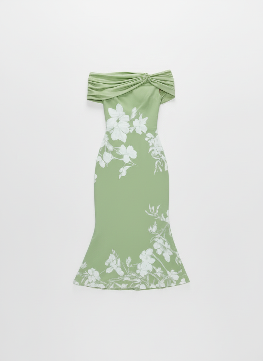 Delia | Women's Floral Off Shoulder Trumpet Wedding Guest Dress 3
