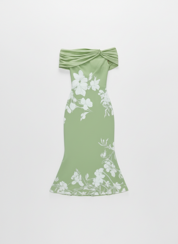 Delia | Women's Floral Off Shoulder Trumpet Wedding Guest Dress 3