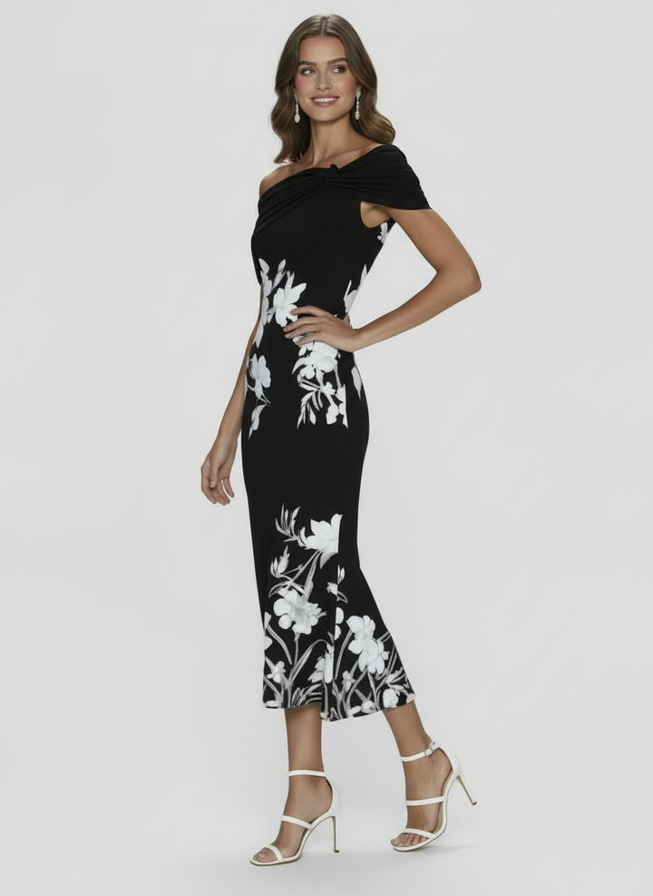 Delia | Women's Floral Off Shoulder Trumpet Wedding Guest Dress 4