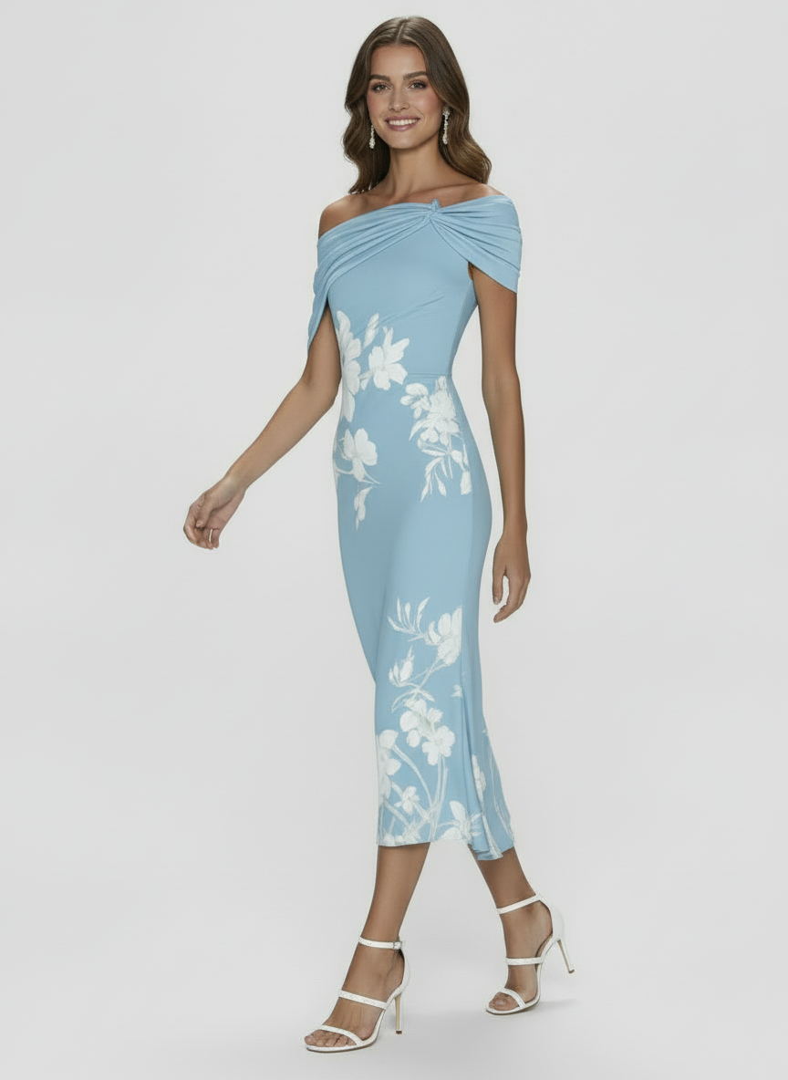 Delia | Women's Floral Off Shoulder Trumpet Wedding Guest Dress 5