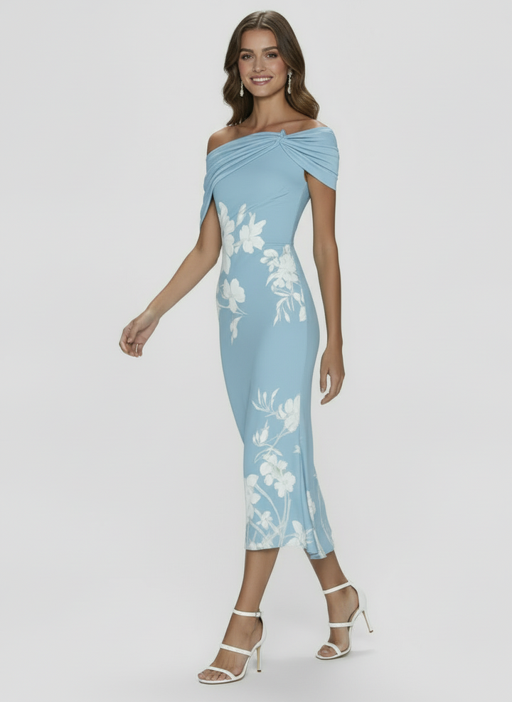 Delia | Women's Floral Off Shoulder Trumpet Wedding Guest Dress 5
