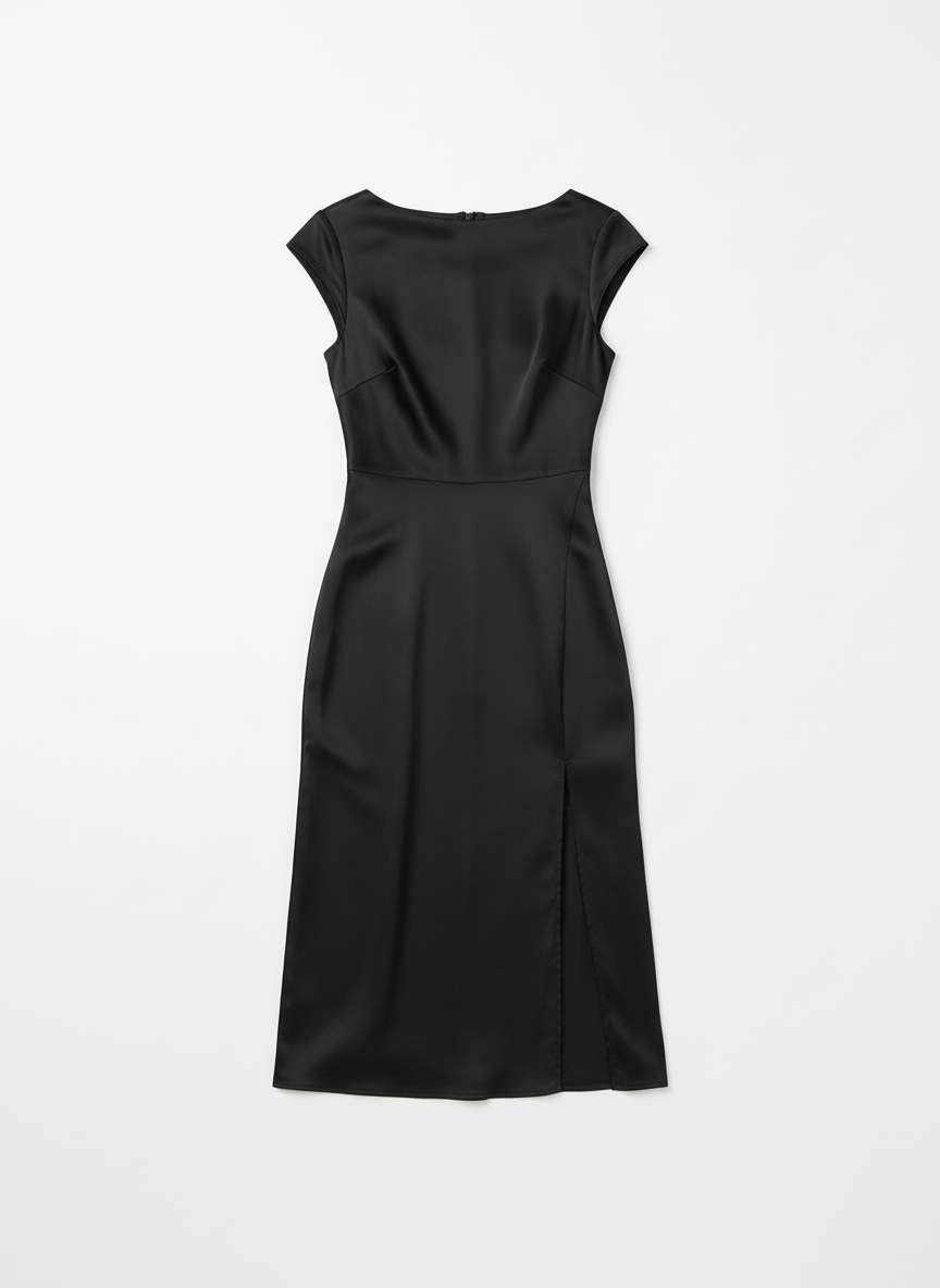 Delia | Women's Satin Cap Sleeve Boat Neck Midi Dress 3