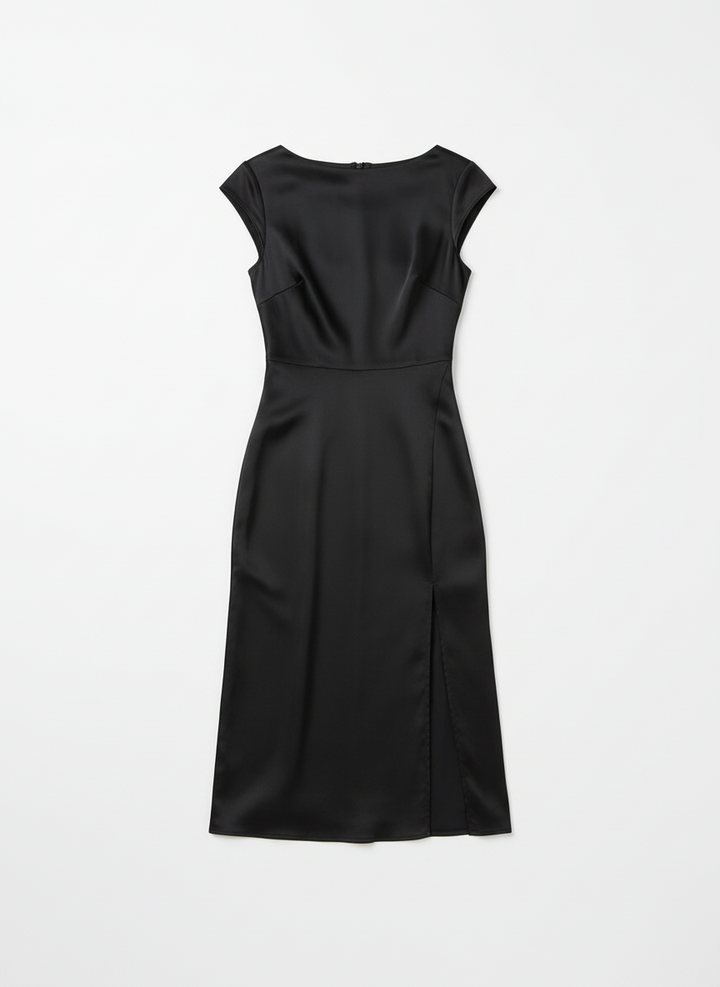 Delia | Women's Satin Cap Sleeve Boat Neck Midi Dress 3