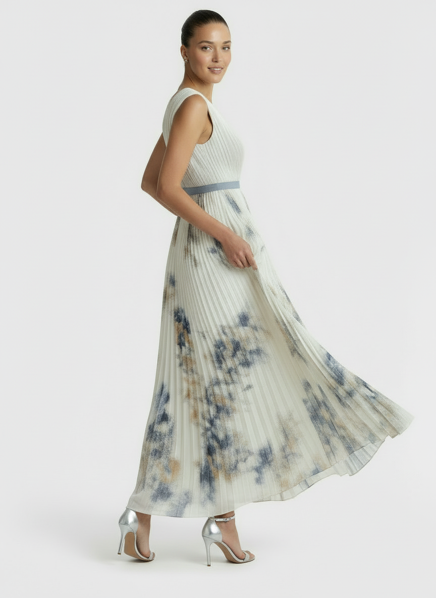 Delia | Women's White Floral Print V-Neck Pleated Wedding Guest Dress 2