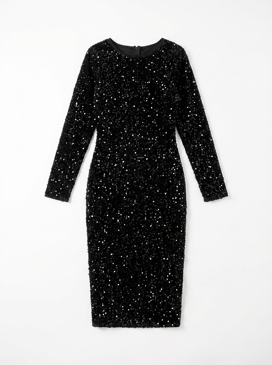 Della | Women's Black Sequin Bodycon Midi Dress 3