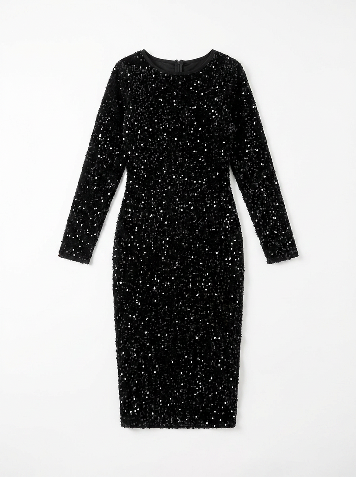 Della | Women's Black Sequin Bodycon Midi Dress 3