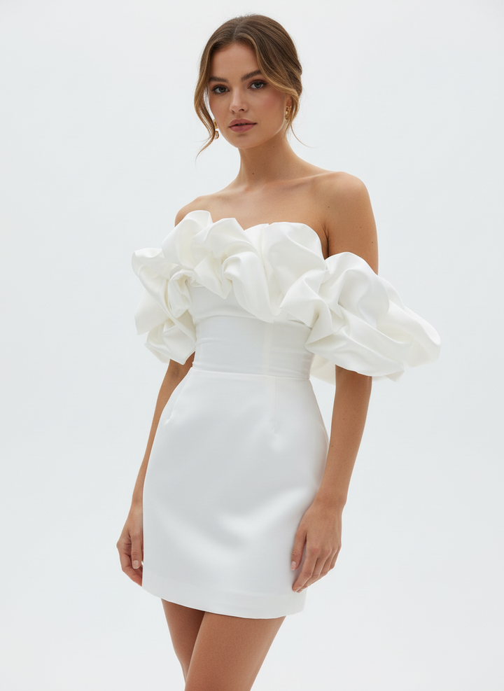 Della | Women's Strapless Ruffle Bodycon Mini Dress