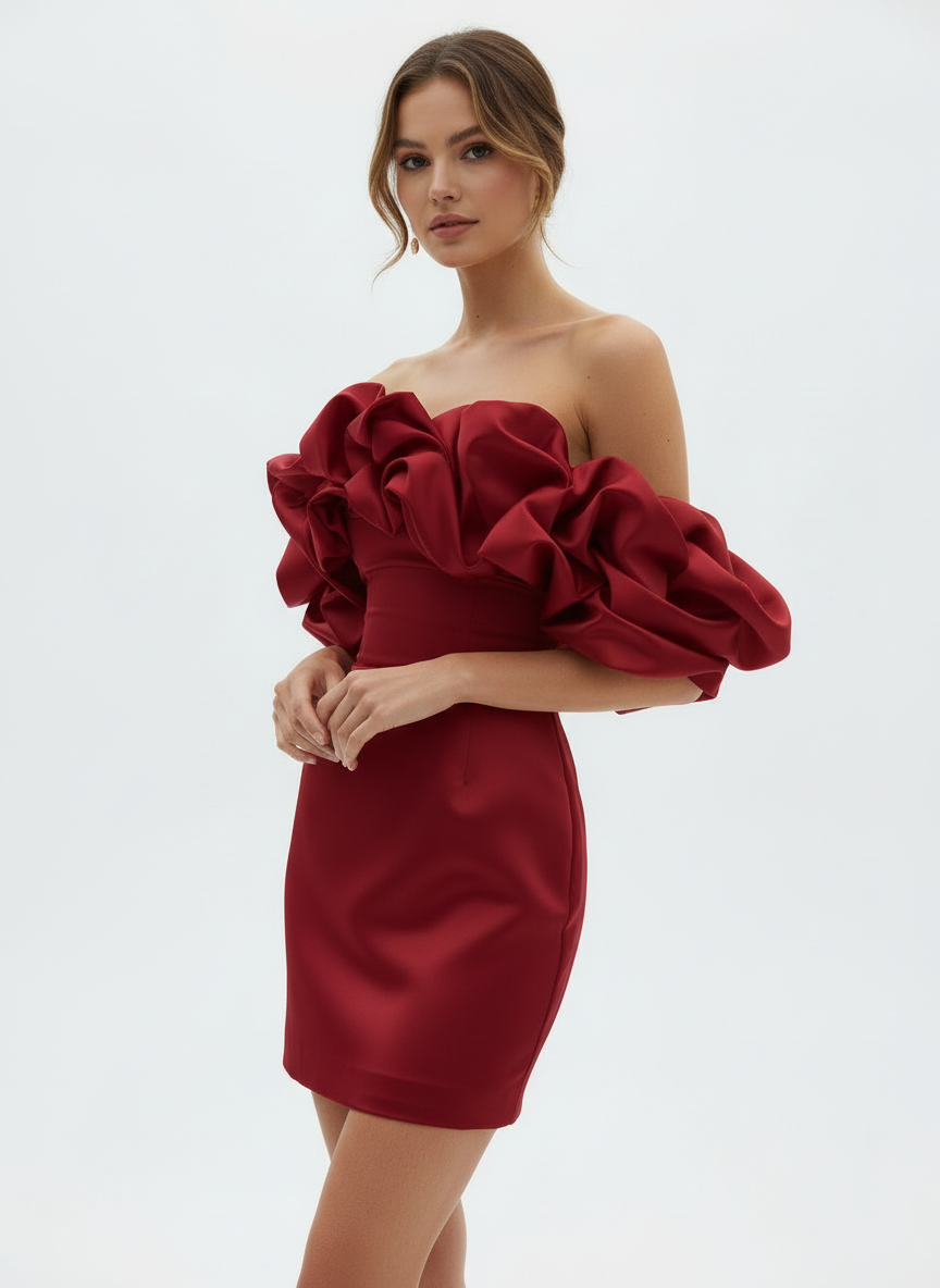 Della | Women's Strapless Ruffle Bodycon Mini Dress 6