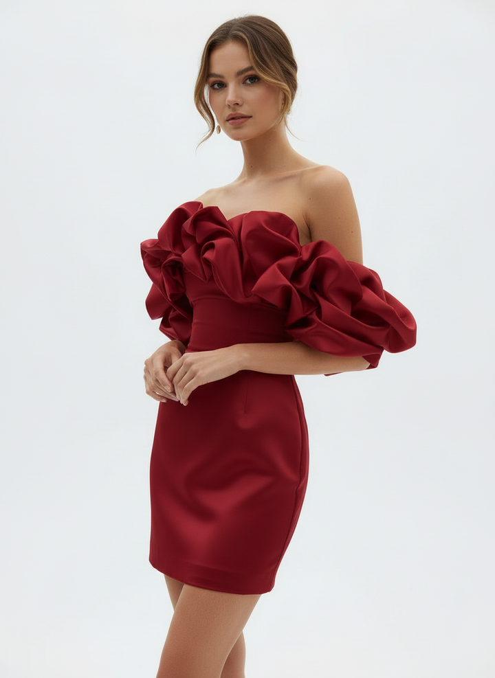 Della | Women's Strapless Ruffle Bodycon Mini Dress 6
