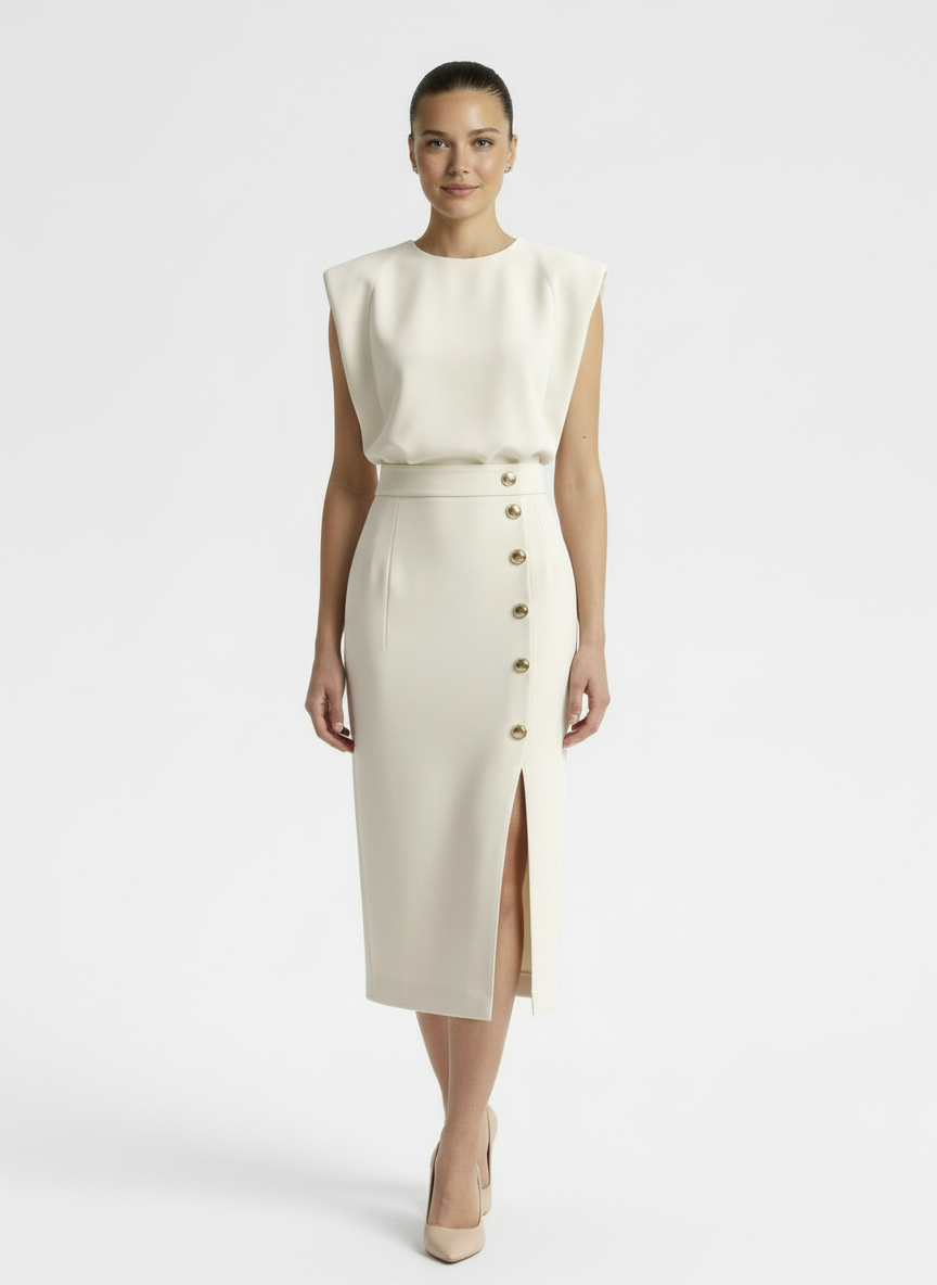 Delvie | Cream Midi Dress